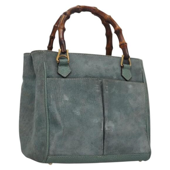 GUCCI Bamboo Hand Bag Suede Leather Gray Gold 000 123 000 123 - Picture 1 of 16